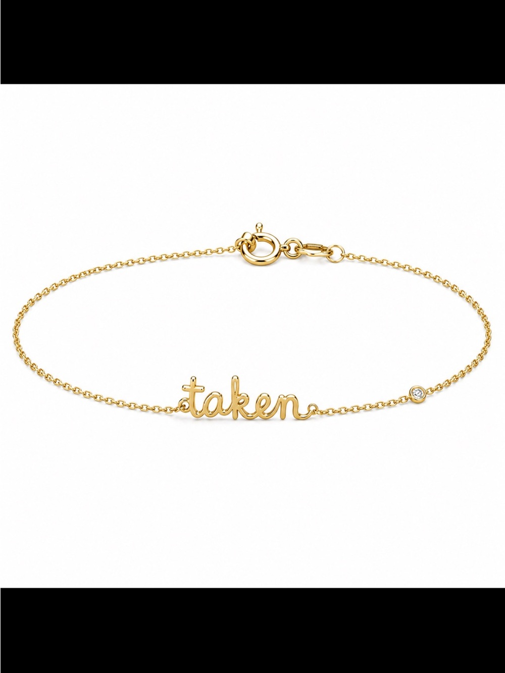 NWT Sydney Evans Delicate 'Taken' Script Bracelet in Gold with Dimond Bezel